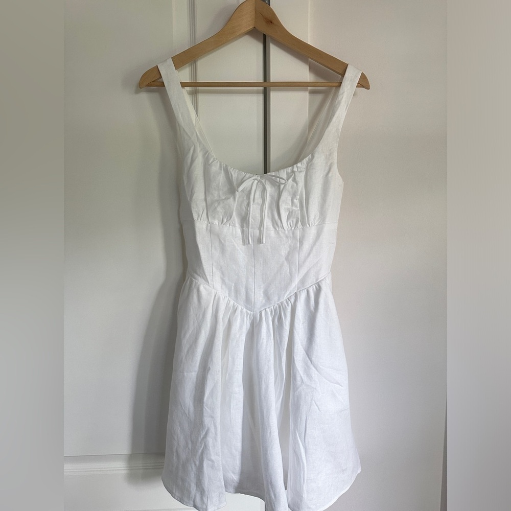 NEW Reformation Daria Mini Linen Dress Sleeveless Bow Corset in White | size 6 - Picture 8 of 12